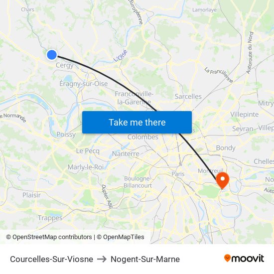 Courcelles-Sur-Viosne to Nogent-Sur-Marne map