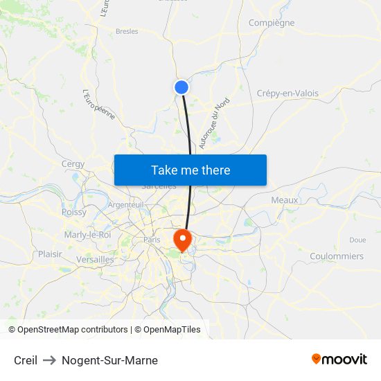 Creil to Nogent-Sur-Marne map