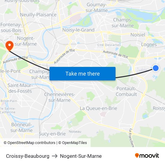 Croissy-Beaubourg to Nogent-Sur-Marne map