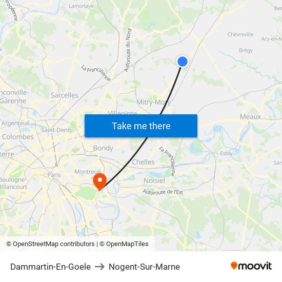 Dammartin-En-Goele to Nogent-Sur-Marne map
