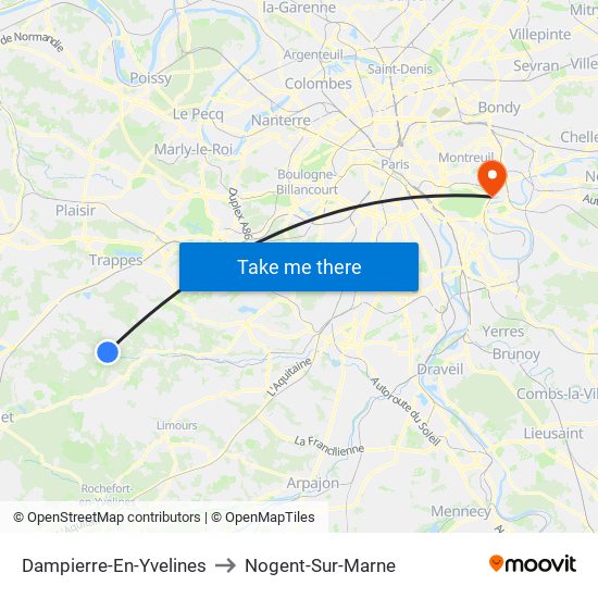 Dampierre-En-Yvelines to Nogent-Sur-Marne map