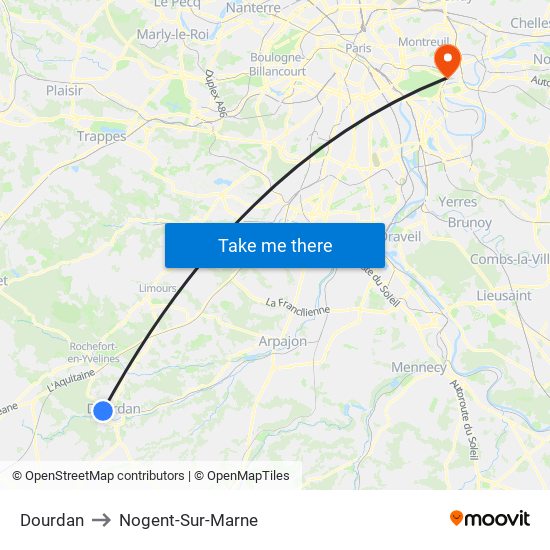 Dourdan to Nogent-Sur-Marne map