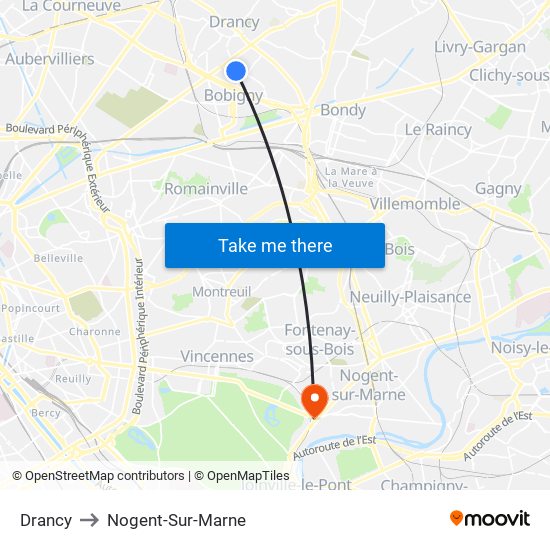 Drancy to Nogent-Sur-Marne map