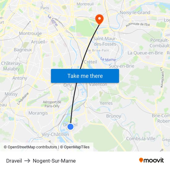 Draveil to Nogent-Sur-Marne map