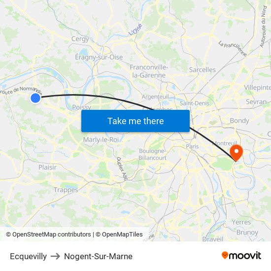 Ecquevilly to Nogent-Sur-Marne map