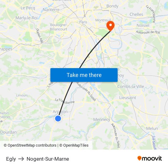 Egly to Nogent-Sur-Marne map