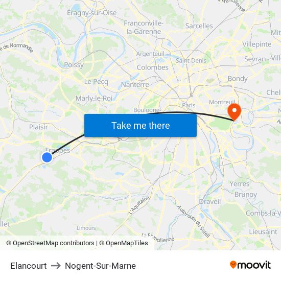 Elancourt to Nogent-Sur-Marne map