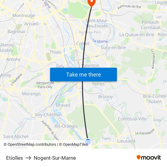 Etiolles to Nogent-Sur-Marne map