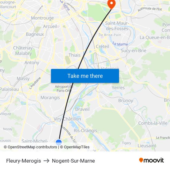 Fleury-Merogis to Nogent-Sur-Marne map