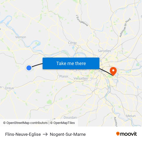 Flins-Neuve-Eglise to Nogent-Sur-Marne map
