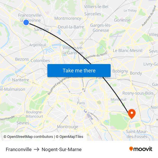 Franconville to Nogent-Sur-Marne map