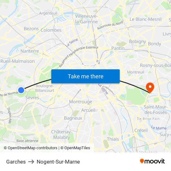 Garches to Nogent-Sur-Marne map