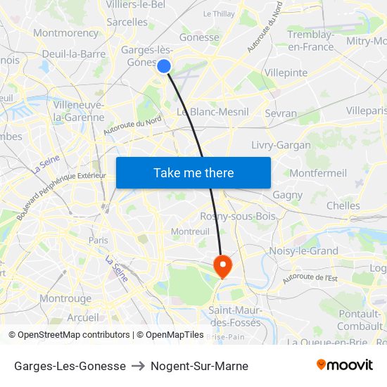 Garges-Les-Gonesse to Nogent-Sur-Marne map