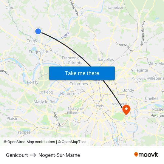 Genicourt to Nogent-Sur-Marne map