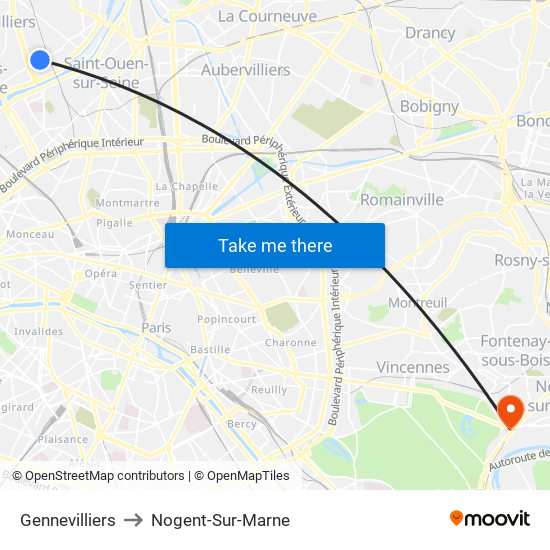 Gennevilliers to Nogent-Sur-Marne map