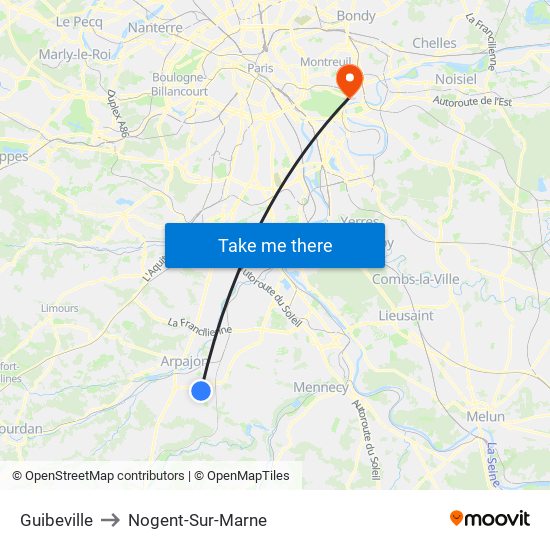 Guibeville to Nogent-Sur-Marne map