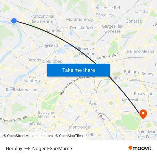 Herblay to Nogent-Sur-Marne map