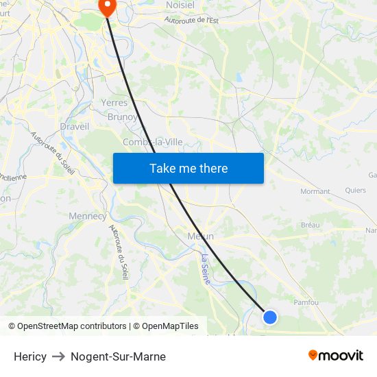 Hericy to Nogent-Sur-Marne map