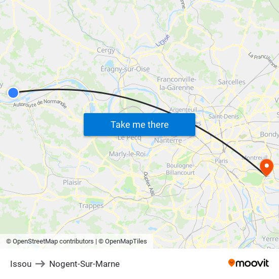 Issou to Nogent-Sur-Marne map