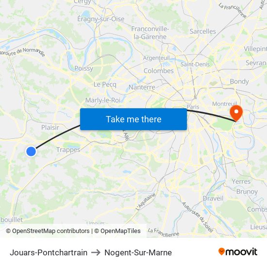 Jouars-Pontchartrain to Nogent-Sur-Marne map
