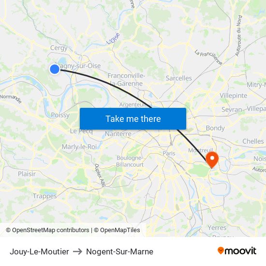 Jouy-Le-Moutier to Nogent-Sur-Marne map