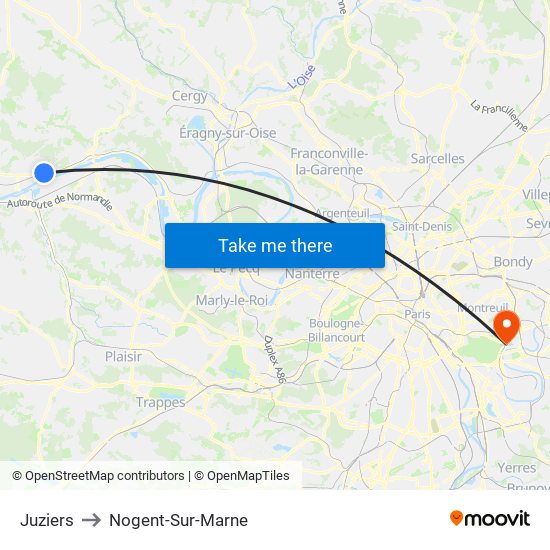 Juziers to Nogent-Sur-Marne map