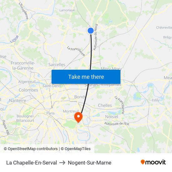 La Chapelle-En-Serval to Nogent-Sur-Marne map