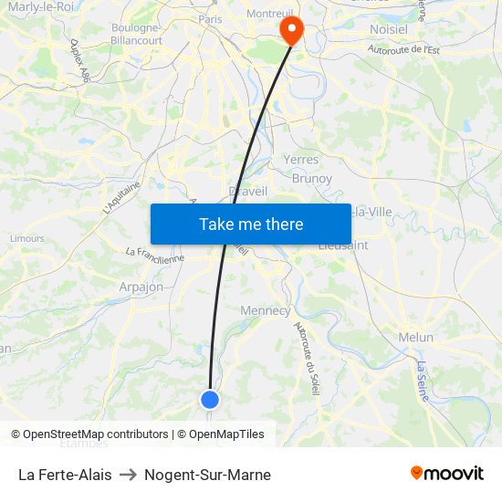 La Ferte-Alais to Nogent-Sur-Marne map