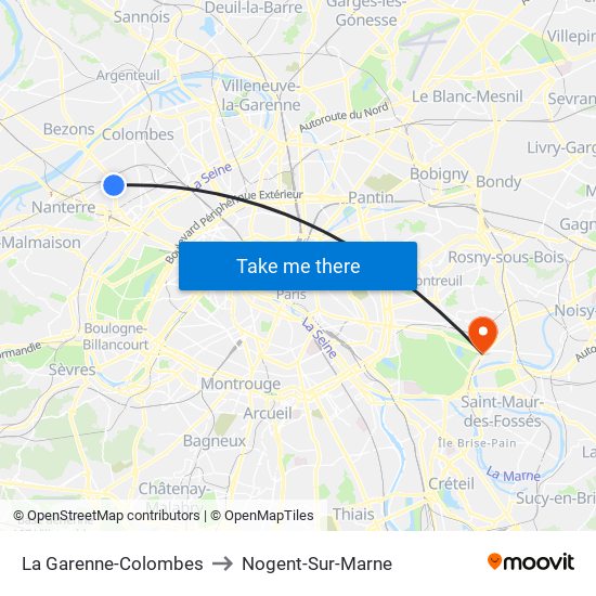 La Garenne-Colombes to Nogent-Sur-Marne map