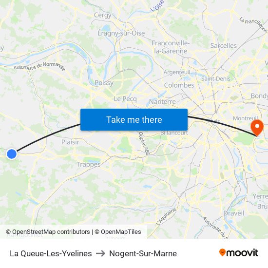La Queue-Les-Yvelines to Nogent-Sur-Marne map