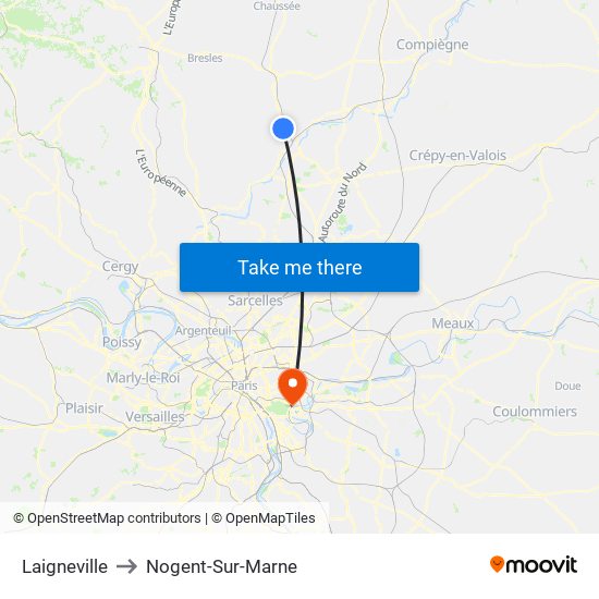 Laigneville to Nogent-Sur-Marne map