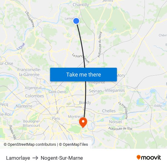 Lamorlaye to Nogent-Sur-Marne map