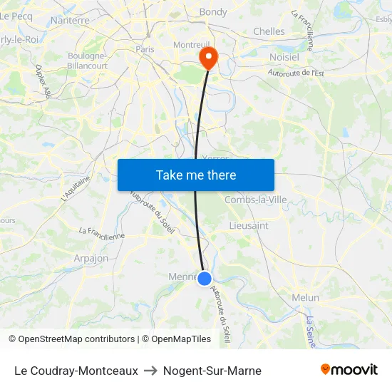 Le Coudray-Montceaux to Nogent-Sur-Marne map