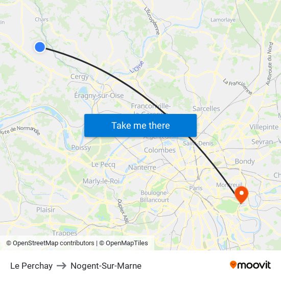 Le Perchay to Nogent-Sur-Marne map