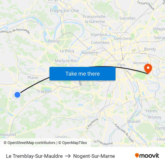 Le Tremblay-Sur-Mauldre to Nogent-Sur-Marne map
