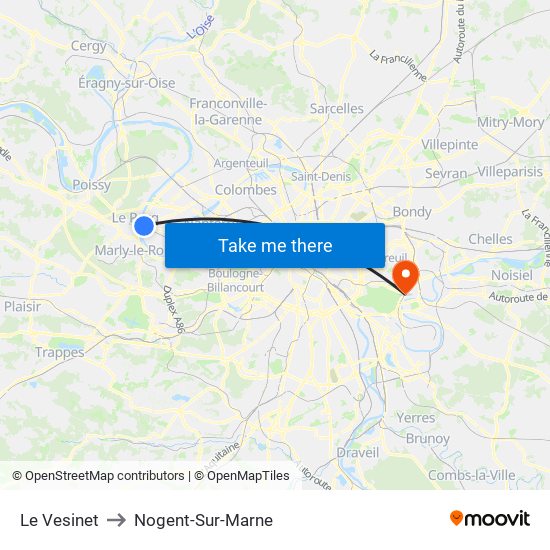 Le Vesinet to Nogent-Sur-Marne map