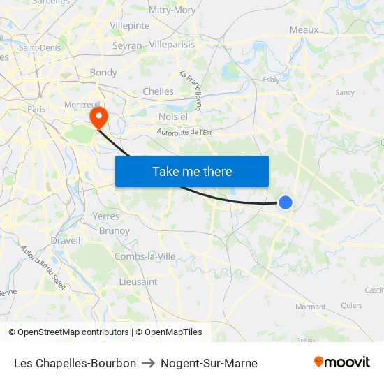 Les Chapelles-Bourbon to Nogent-Sur-Marne map