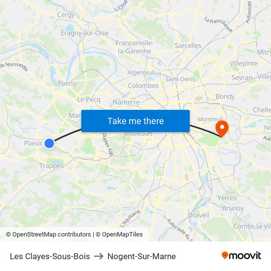 Les Clayes-Sous-Bois to Nogent-Sur-Marne map