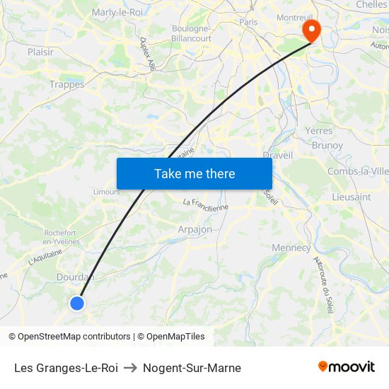 Les Granges-Le-Roi to Nogent-Sur-Marne map