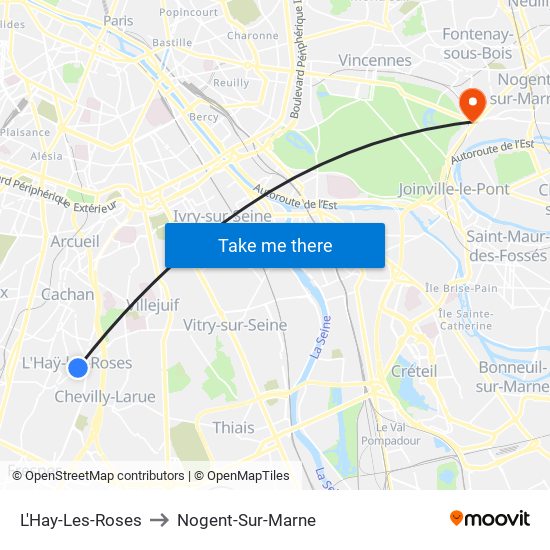 L'Hay-Les-Roses to Nogent-Sur-Marne map