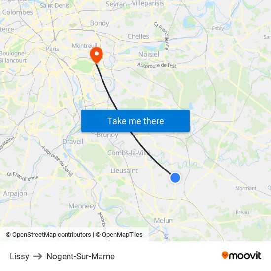 Lissy to Nogent-Sur-Marne map