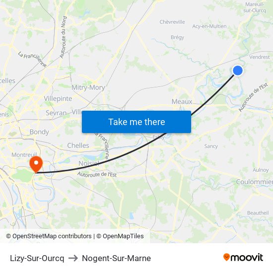 Lizy-Sur-Ourcq to Nogent-Sur-Marne map