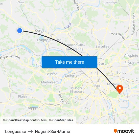 Longuesse to Nogent-Sur-Marne map