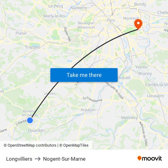 Longvilliers to Nogent-Sur-Marne map