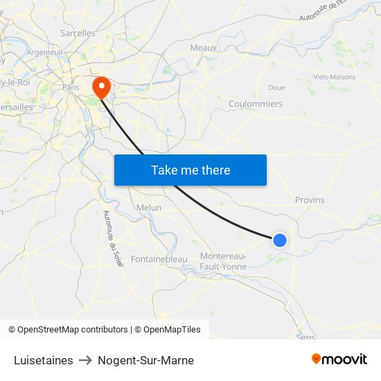 Luisetaines to Nogent-Sur-Marne map