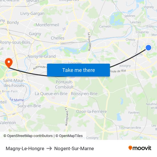 Magny-Le-Hongre to Nogent-Sur-Marne map