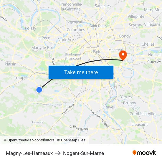 Magny-Les-Hameaux to Nogent-Sur-Marne map