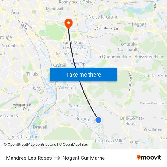 Mandres-Les-Roses to Nogent-Sur-Marne map