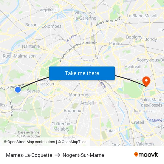 Marnes-La-Coquette to Nogent-Sur-Marne map