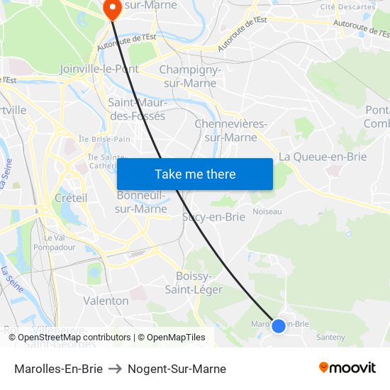 Marolles-En-Brie to Nogent-Sur-Marne map